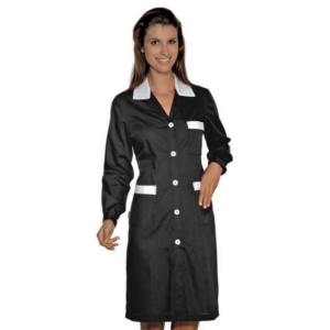 bata para uniforme para domestica color negro, manga larga