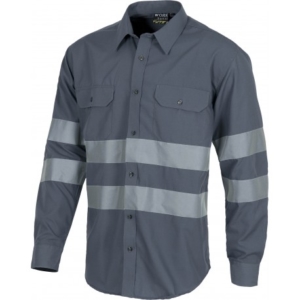 camisas con cinta reflectiva gris con cinta gris y tapa en los bolsillos